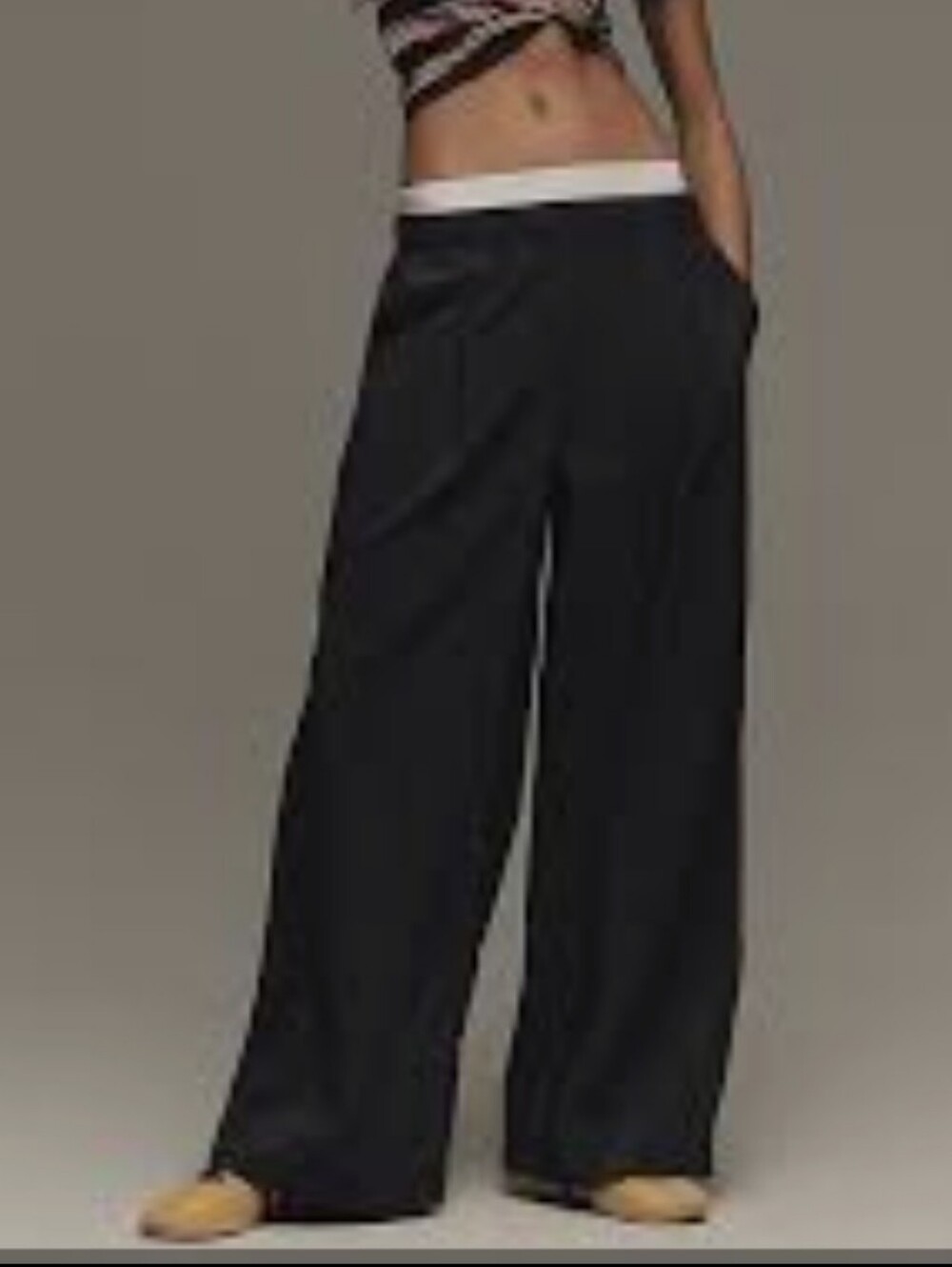 Maeve The Colete Black Wide-Leg High Rize Pants Natural Material Size 27
